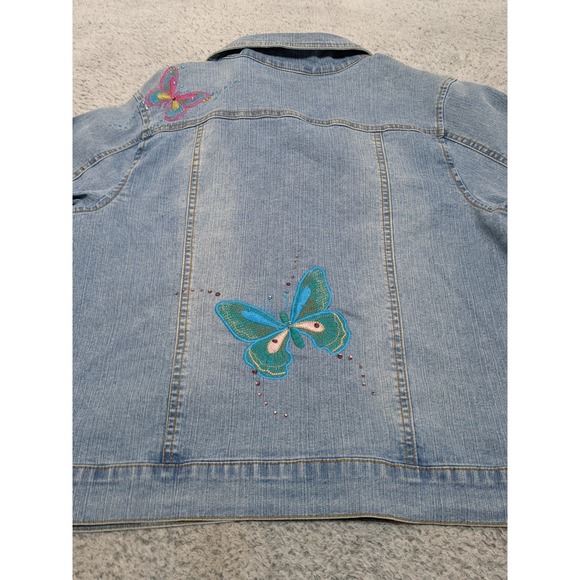 Arizona Denim Jacket Women's Size 18.5 XL Rhinestone Butterfly Embroidered Y2K - Picture 12 of 14
